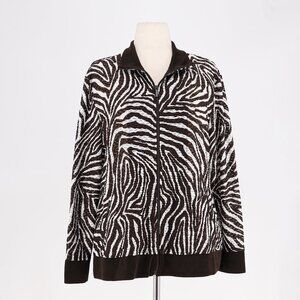 CHICO'S Zebra Print Textured Crinkle Knit Jacket Stretch Sheer Size 3/XL